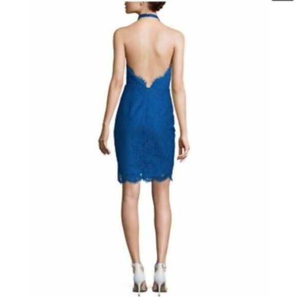 NWT Keepsake The Label Cobalt Blue Lace Crossed Halter High Roads Dress XS - Picture 3 of 7